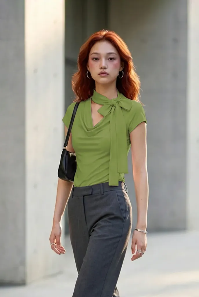 Green Solid Tie-Up Top - Image 1