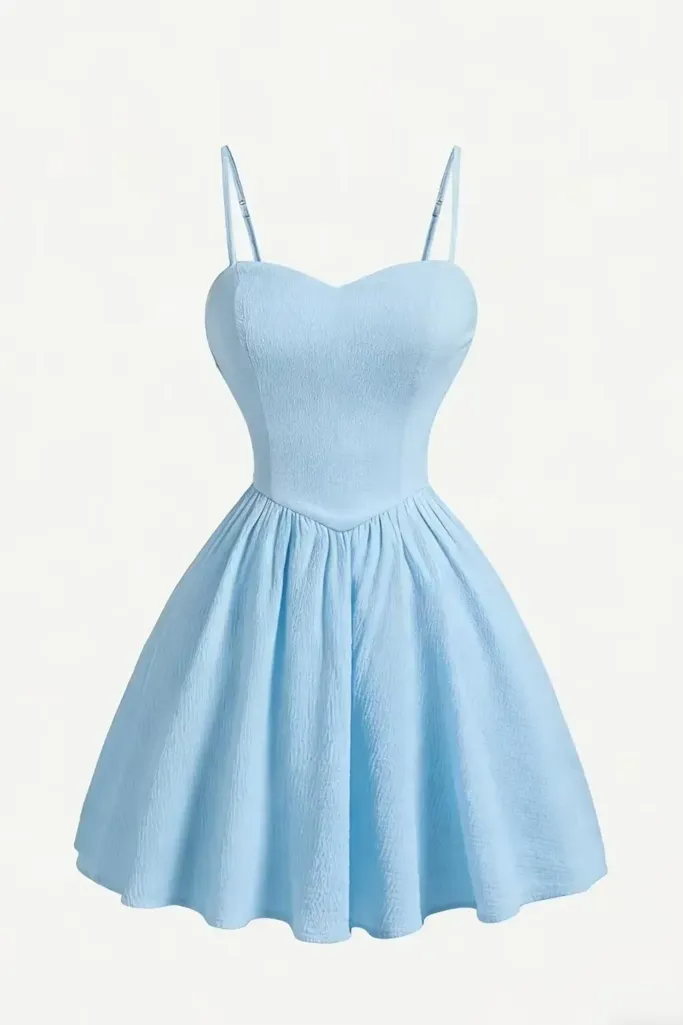 Light Blue Sweetheart Neck Mini Dress - Image 1