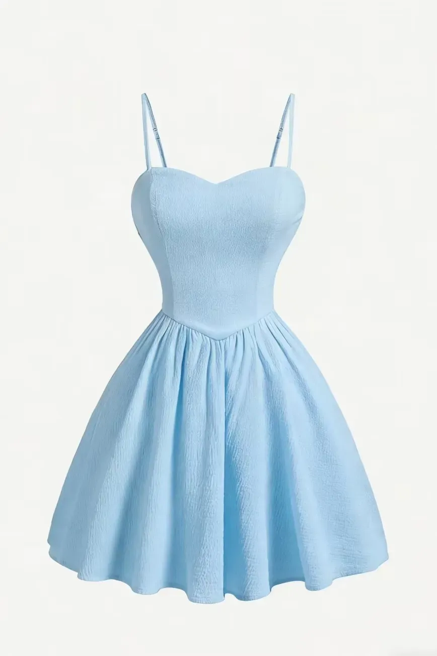 Light Blue Sweetheart Neck Mini Dress