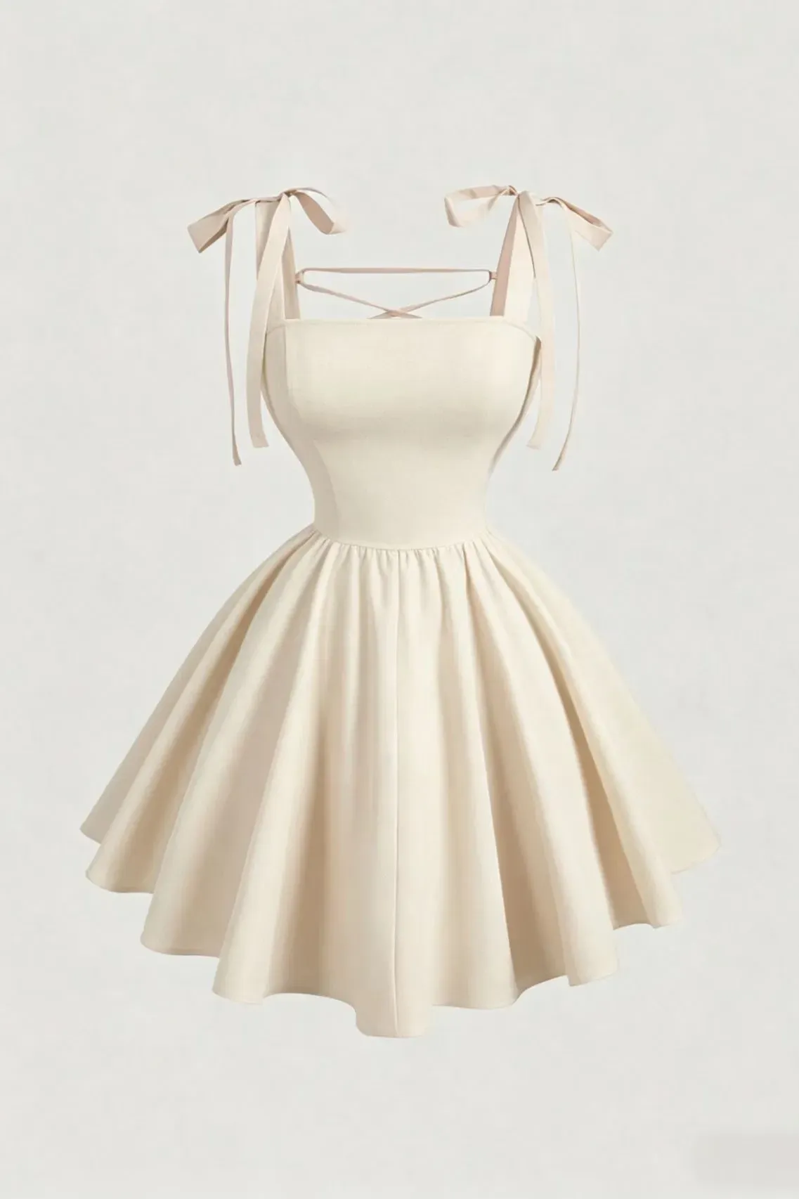 Beige Solid Fit & Flare Mini Dress
