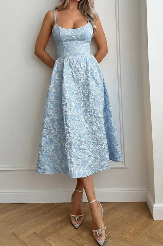 Light Blue Embroidered Midi Dress - Image 1