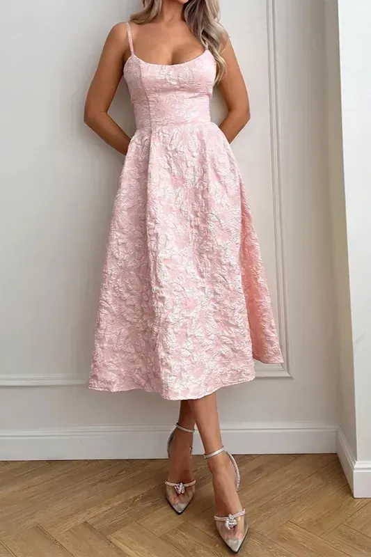 Light Pink Embroidered Midi Dress - NEWME