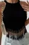 Black Fringe Halter Crop Top