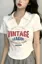 White Typography Polo Crop T-Shirt