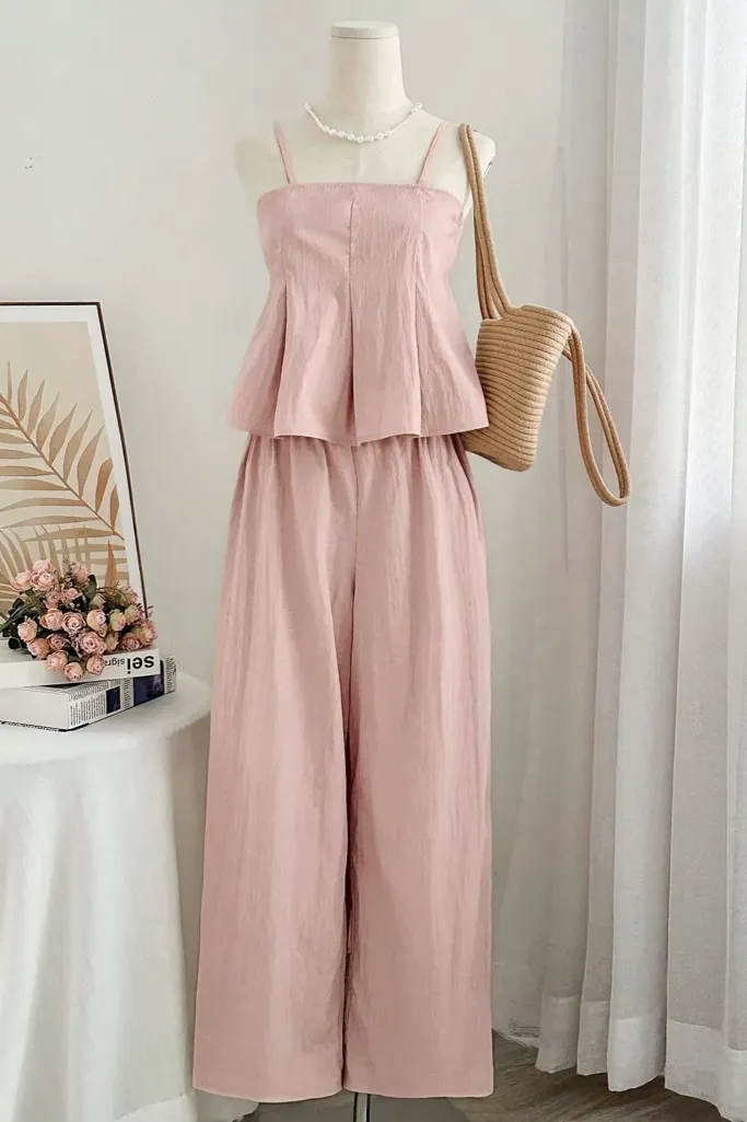 Light Pink Solid Peplum Co-Ord Set - Image 1
