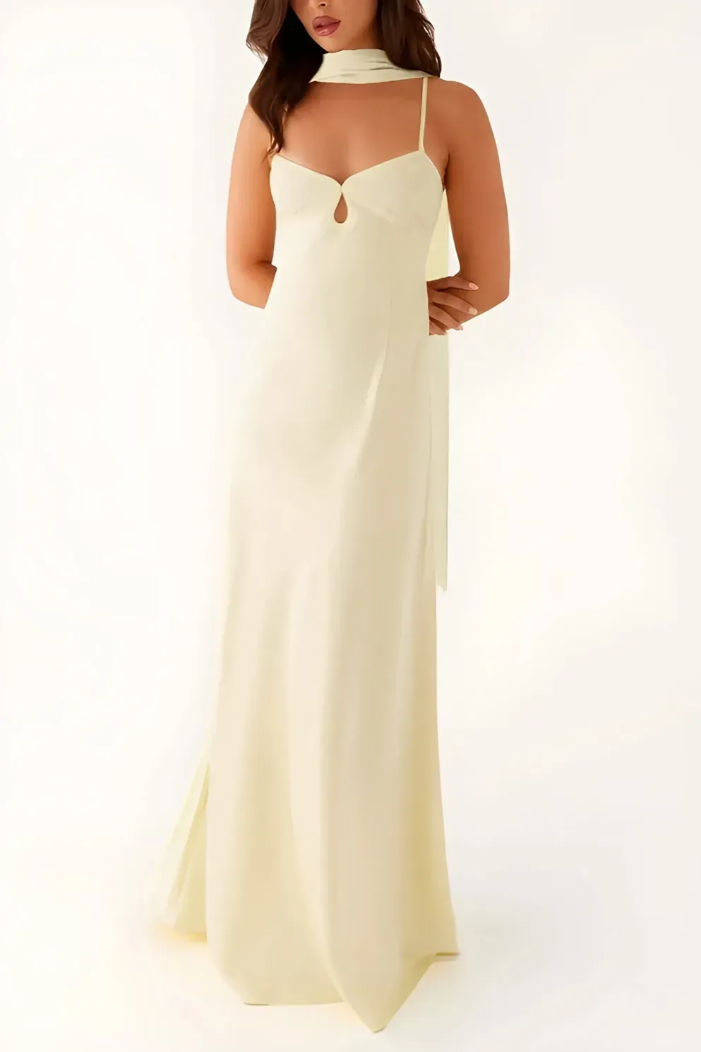 Light Yellow Halter Cut-Out Maxi Dress