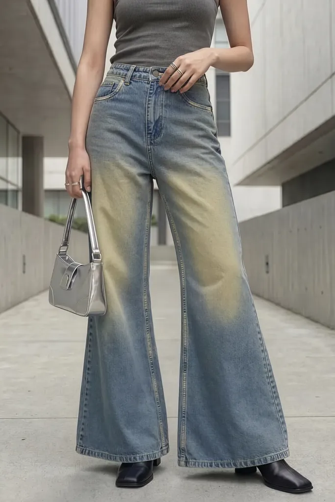 Blue Solid Mid Rise Bell Bottom Jeans - Image 1