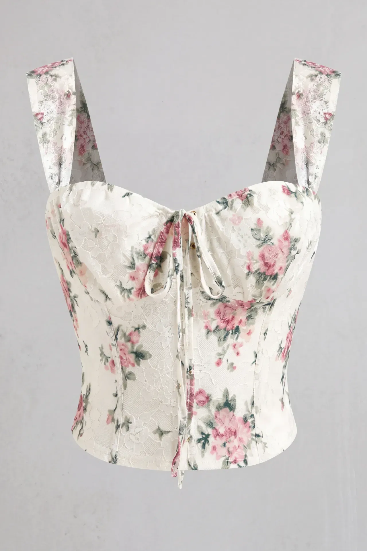 White Floral Sweetheart Neck Top