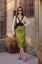 Green V-Neck Pencil Midi Dress