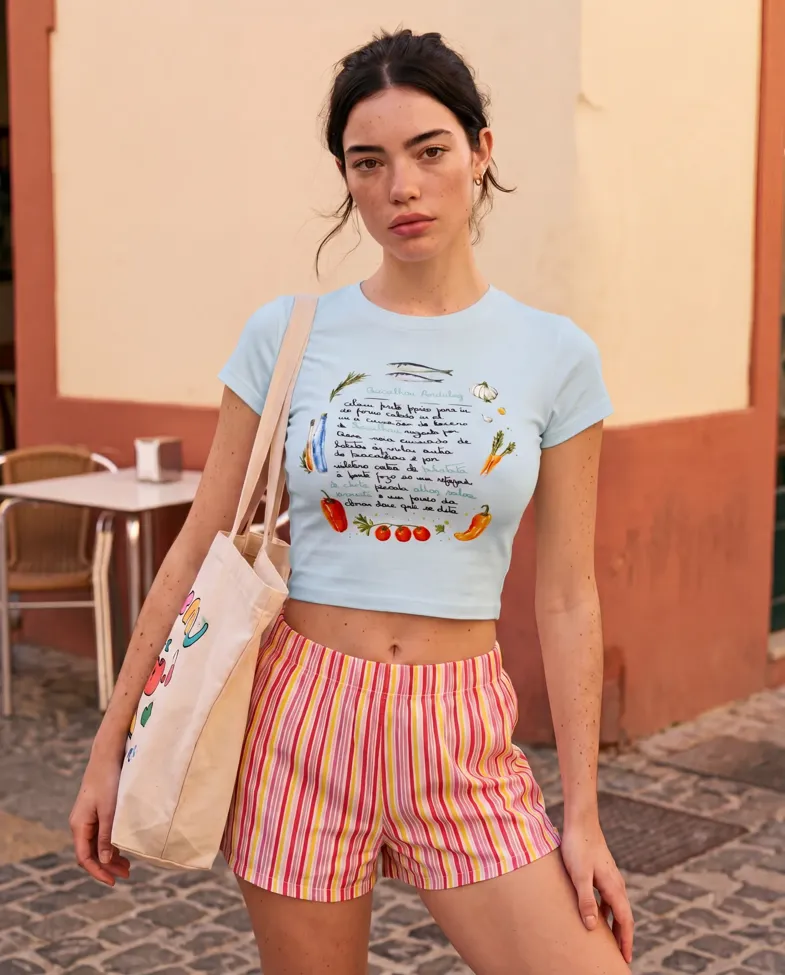Light Blue Graphic Printed Crop T-Shirt - Image 1