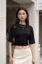 Black Solid Crew Neck Crop T-Shirt