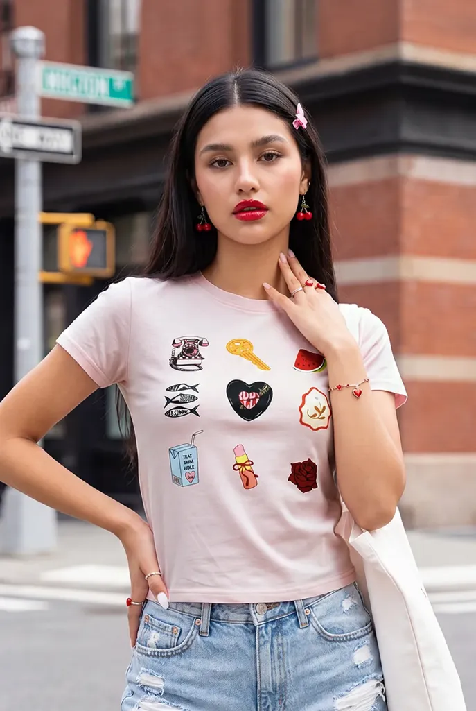 Pink Graphic Printed Crew Neck T-Shirt - Image 1