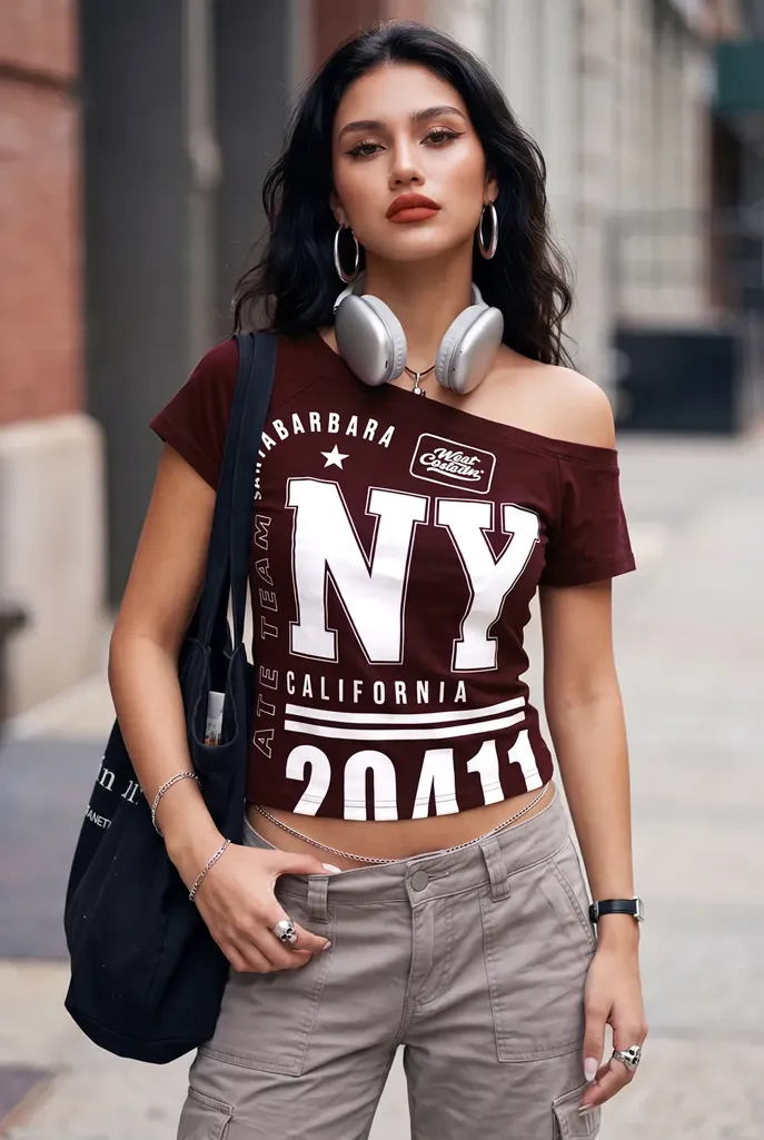 Wine Graphic One Shoulder T-Shirt - Image 1