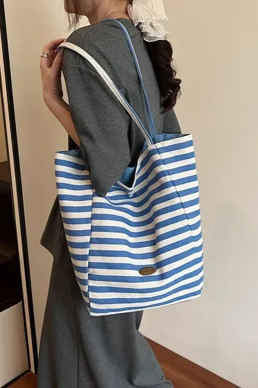 Blue Striped Reversible Tote Bag - Image 1