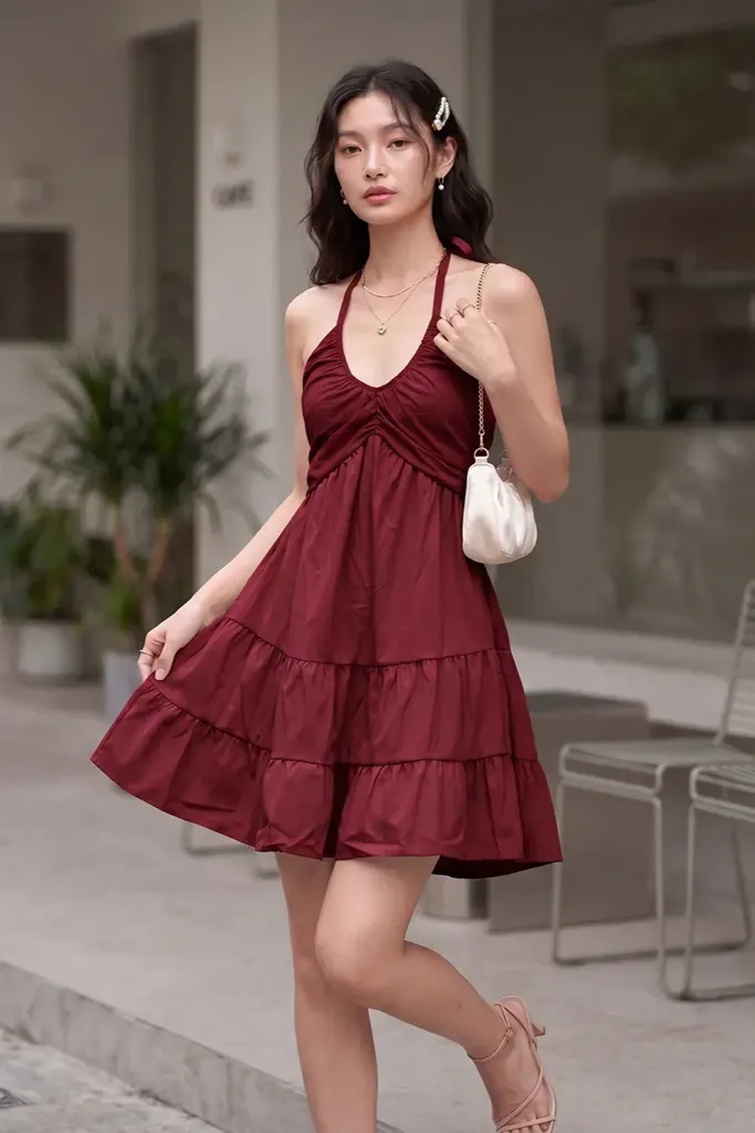 Red Halter Neck Mini Dress - Image 1
