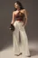 Cream Solid Wide-Leg Pants