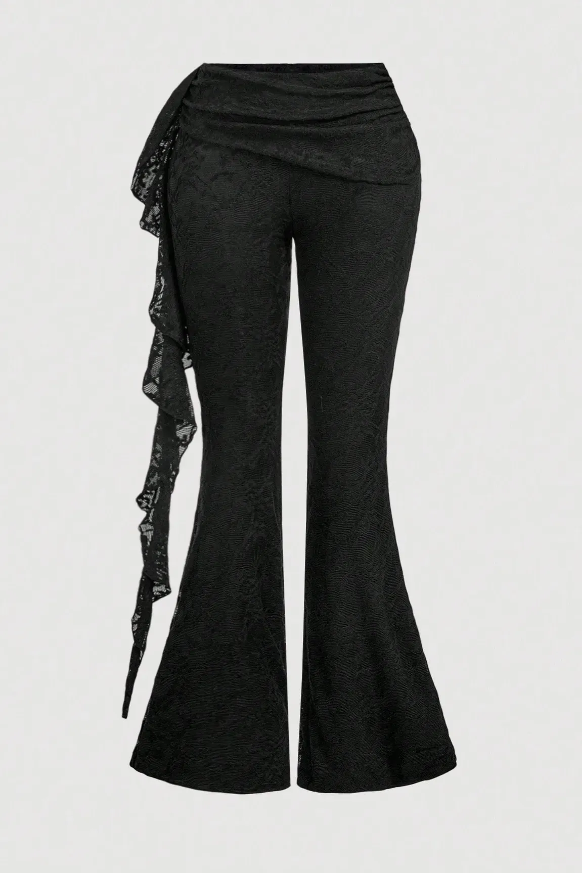Black Lace Bell-Bottom Mid-Rise Pants