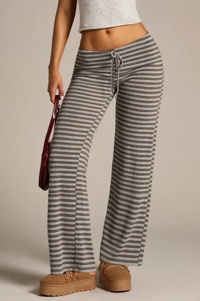 Grey Striped Mid-Rise Pants - Image 1