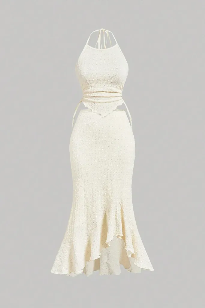 Cream Halter Neck Co-Ord Set - Image 1