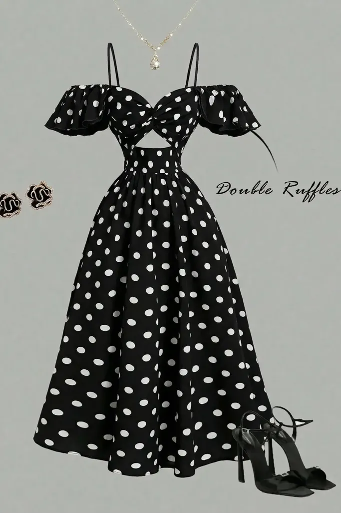 Black Sweetheart Polka Dot Maxi Dress - Image 1