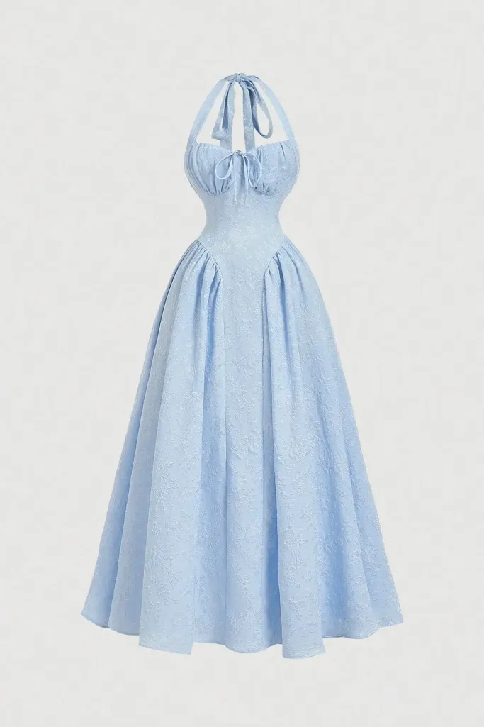 Light Blue Floral Halter Maxi Dress - Image 1