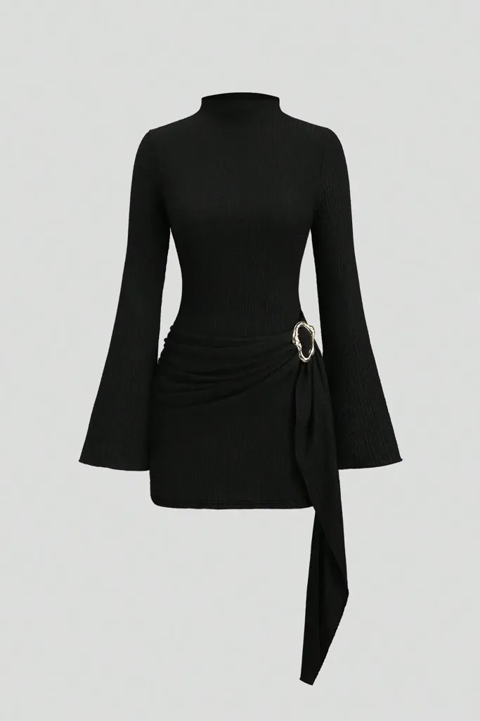 Black High Neck Buckle Dress - Image 1