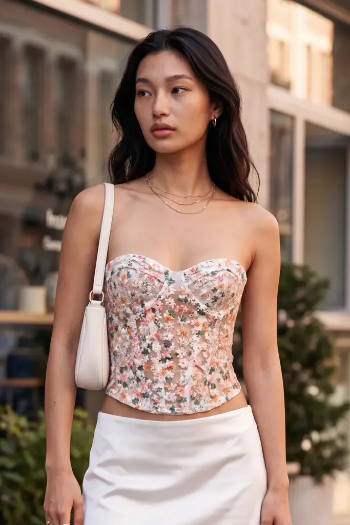 White Floral Tube Corset Top - Image 1