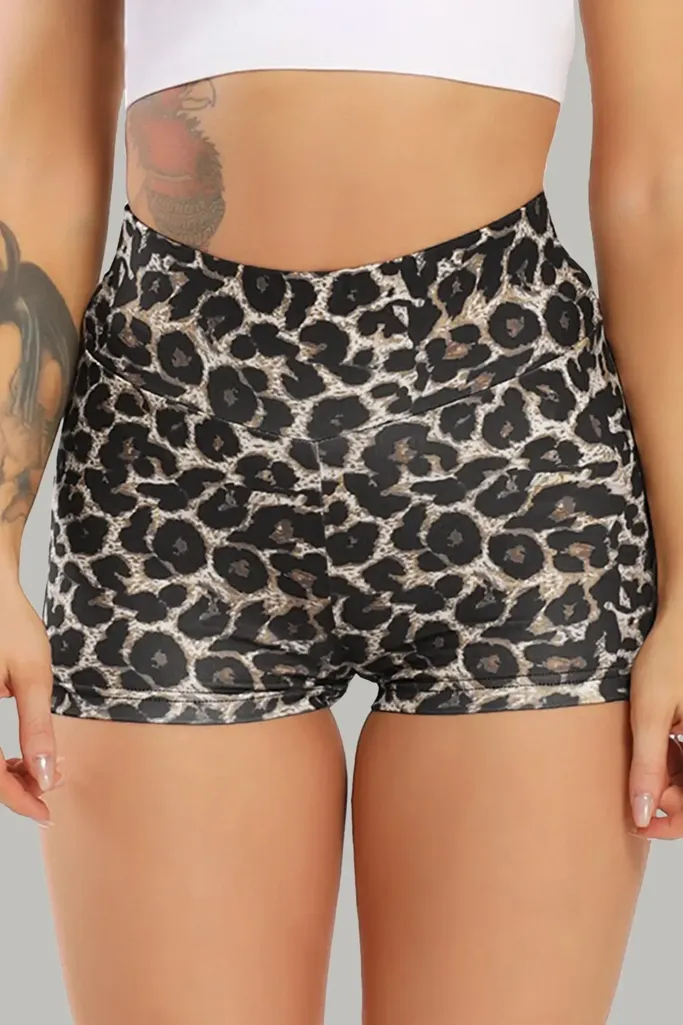 Brown High Rise Leopard Print Shorts - Image 1
