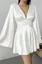 White Solid V-Neck Mini Dress