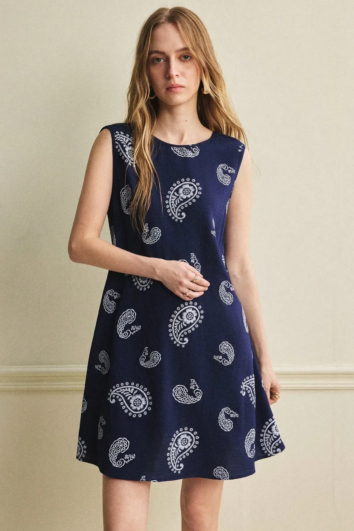 Navy Blue Ethnic Print Mini Dress