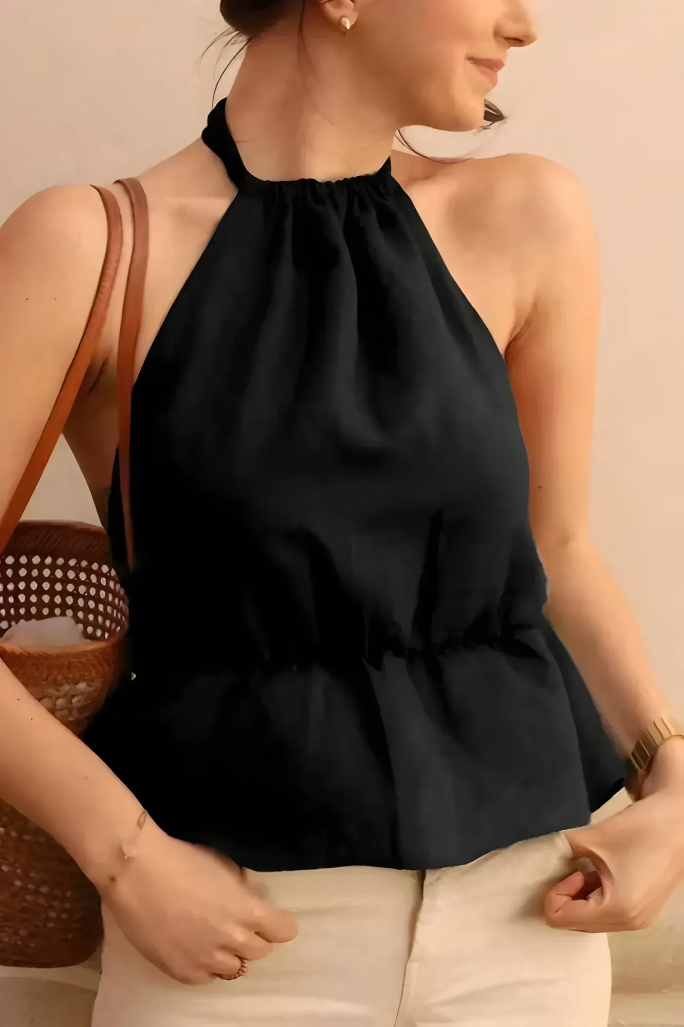 Black Backless Halter Top