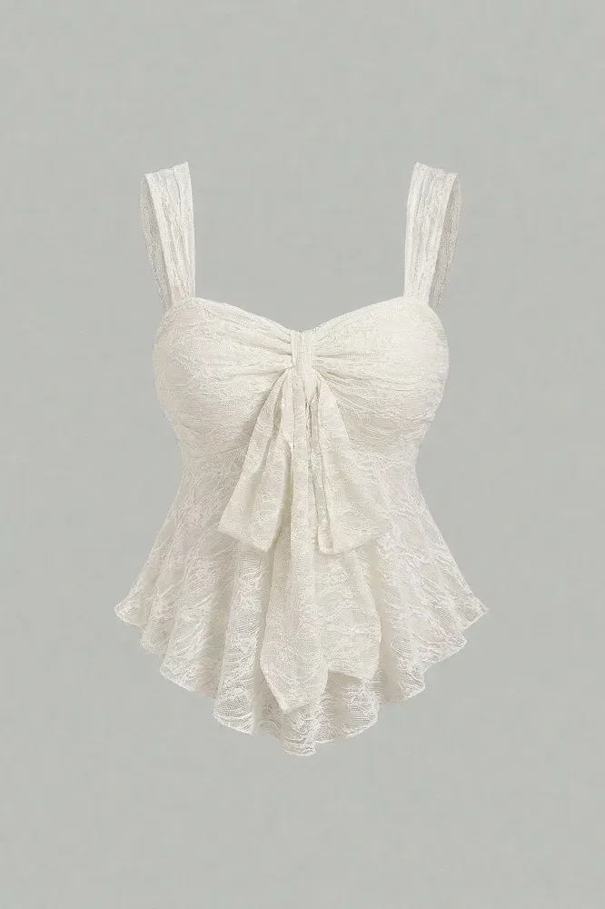 Off White Lace Solid Tiered Top - Image 1