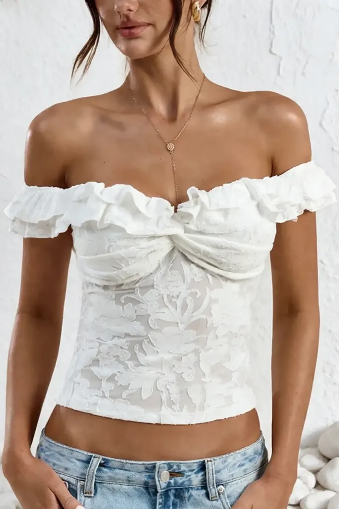 White Ruffled Off Shoulder Top - Image 1