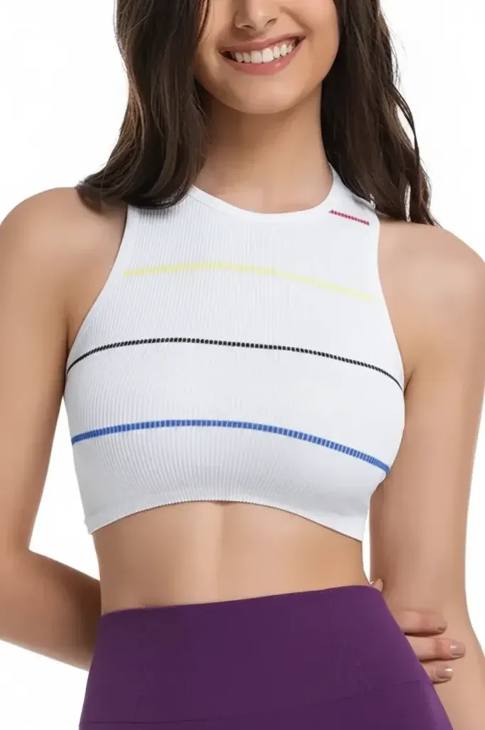 White Striped Crop Tank Top - Image 1