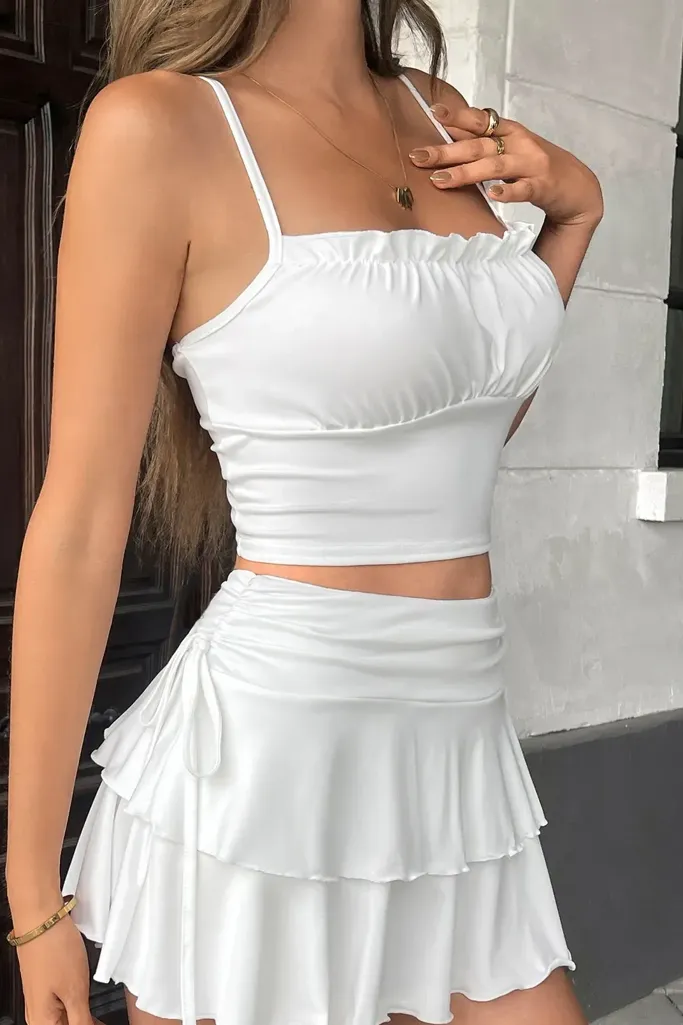 White Tiered Ruffle Co-Ord Set - Image 1