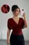 Wine Solid V-Neck Top