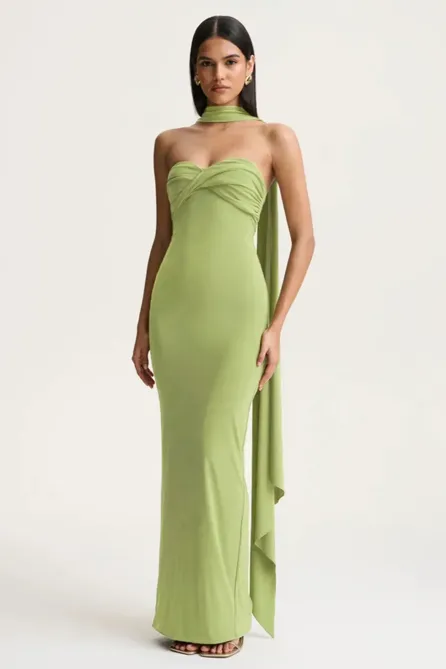 neon green tube dress Light Maxi material:leather
