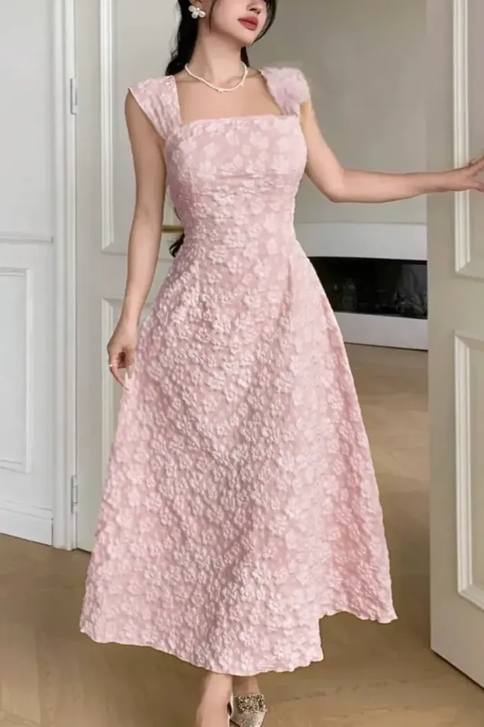 Light Pink Floral A-Line Maxi Dress - Image 1