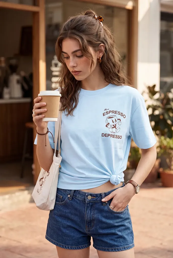 Blue Solid Graphic Printed T-Shirt - Image 1