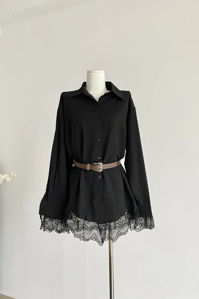 Black Lace Overlay Mini Dress - Image 1