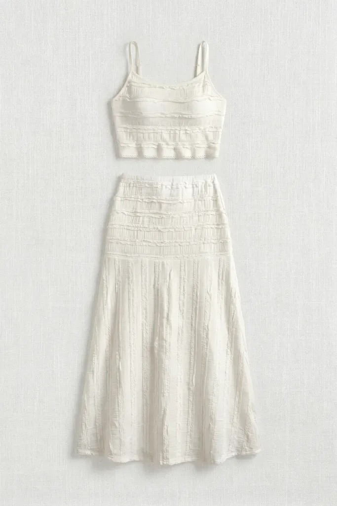 White Textured Crop Co-Ord Set - Image 1
