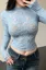 Light Blue Lace High Neck Crop Top