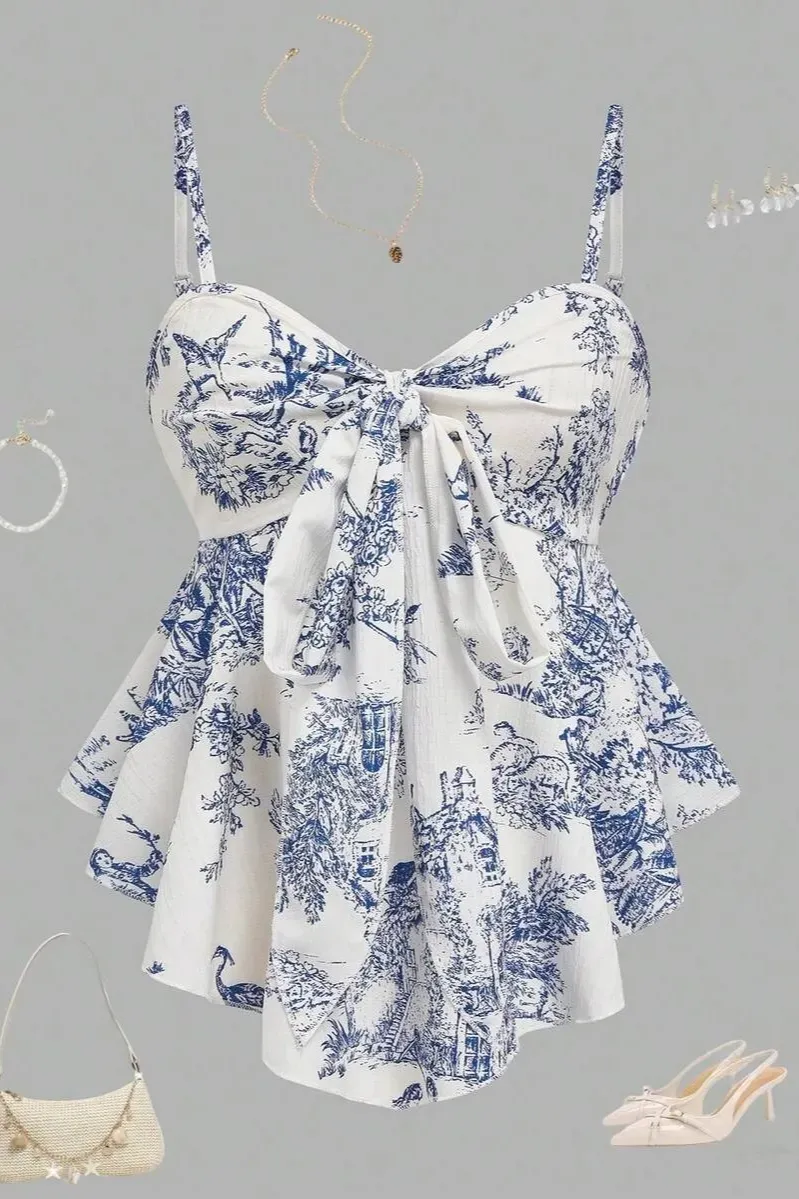 White Sweetheart Vintage Floral Knot Top
