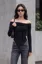 Black Solid Bow Off-Shoulder Top