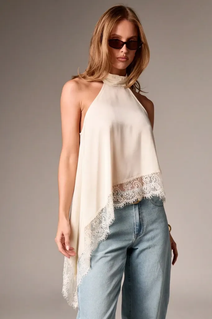 Off White Lace Halter Top - Image 1
