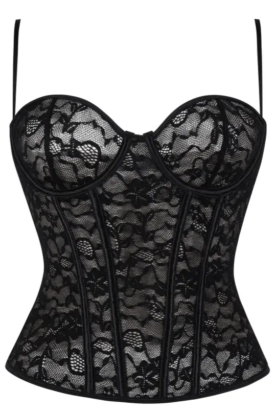 Black Lace Overlay Corset Top - Image 1