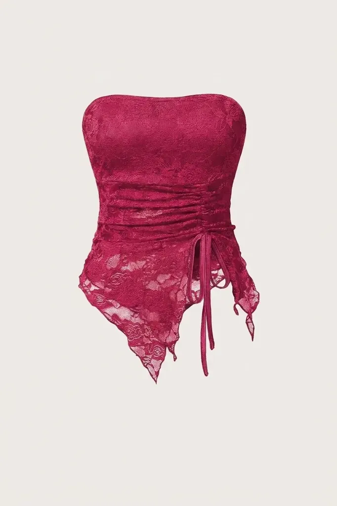 Maroon Lace Tube Crop Top - Image 1