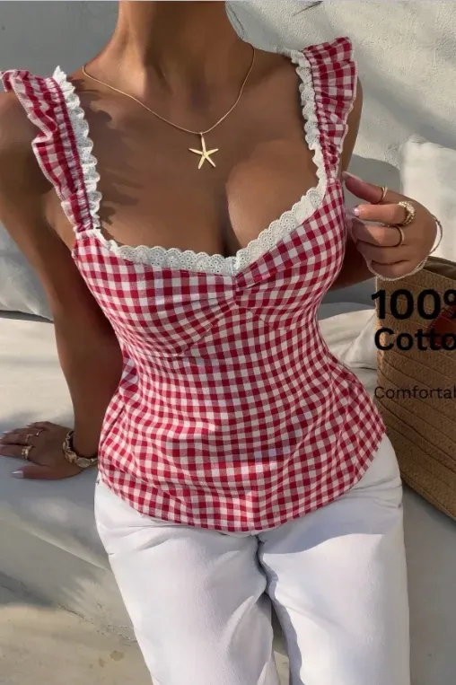 Red Gingham Sweetheart Top - Image 1