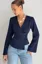 Dark Blue V-Neck Pinstripe Top