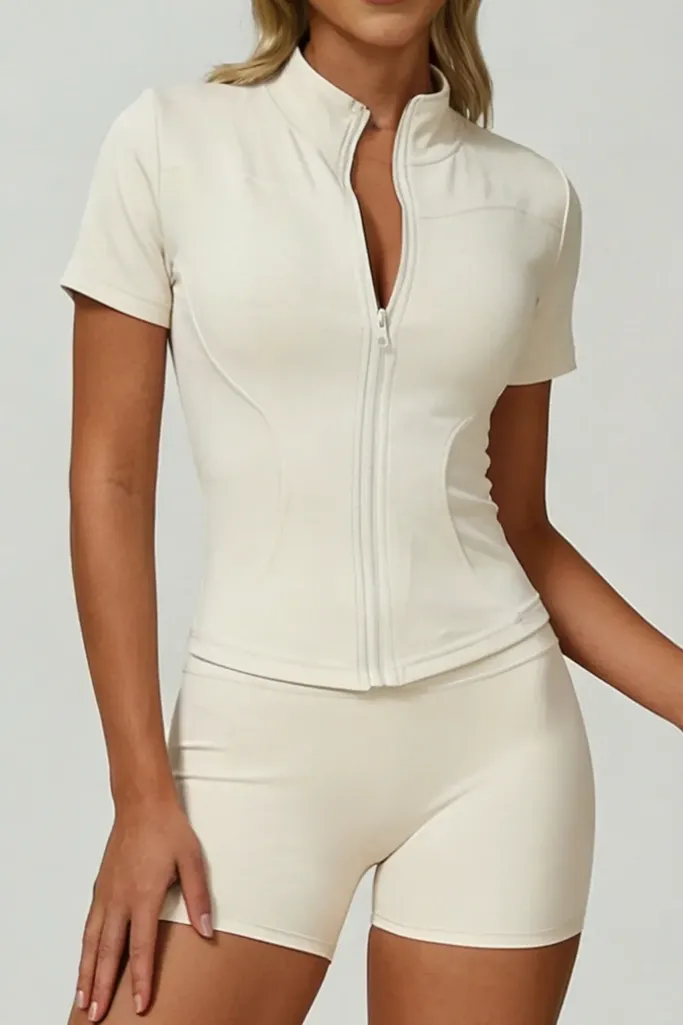 Cream Solid High Neck Top - Image 1
